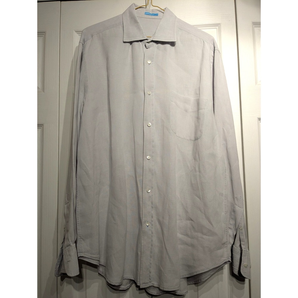 J. Mclaughlin Button Up Linen Shirt Mens L Beach/Formal Light Gray‎ Long Sleeve - Picture 2 of 16